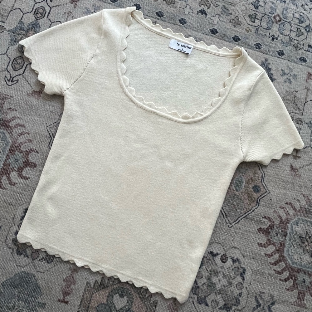 The Workshop Cream Scalloped Edge Knit Crop Top Coquette Balletcore Small